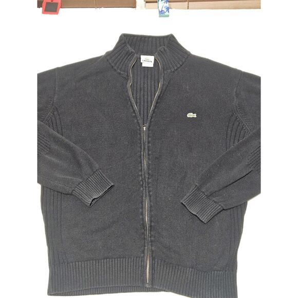 VTG Lacoste Ribbed Full Zip Up Cardigan Sweater Black Size 6 - Picture 1 of 8